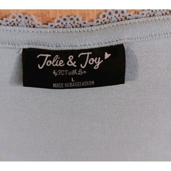 Jolie & Joy Large Lt. Blue Crop Top Long Sleeves Scoop Neckline With Bow T-shirt - Picture 5 of 5